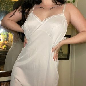 Long White Lace and Satin Slip Dress